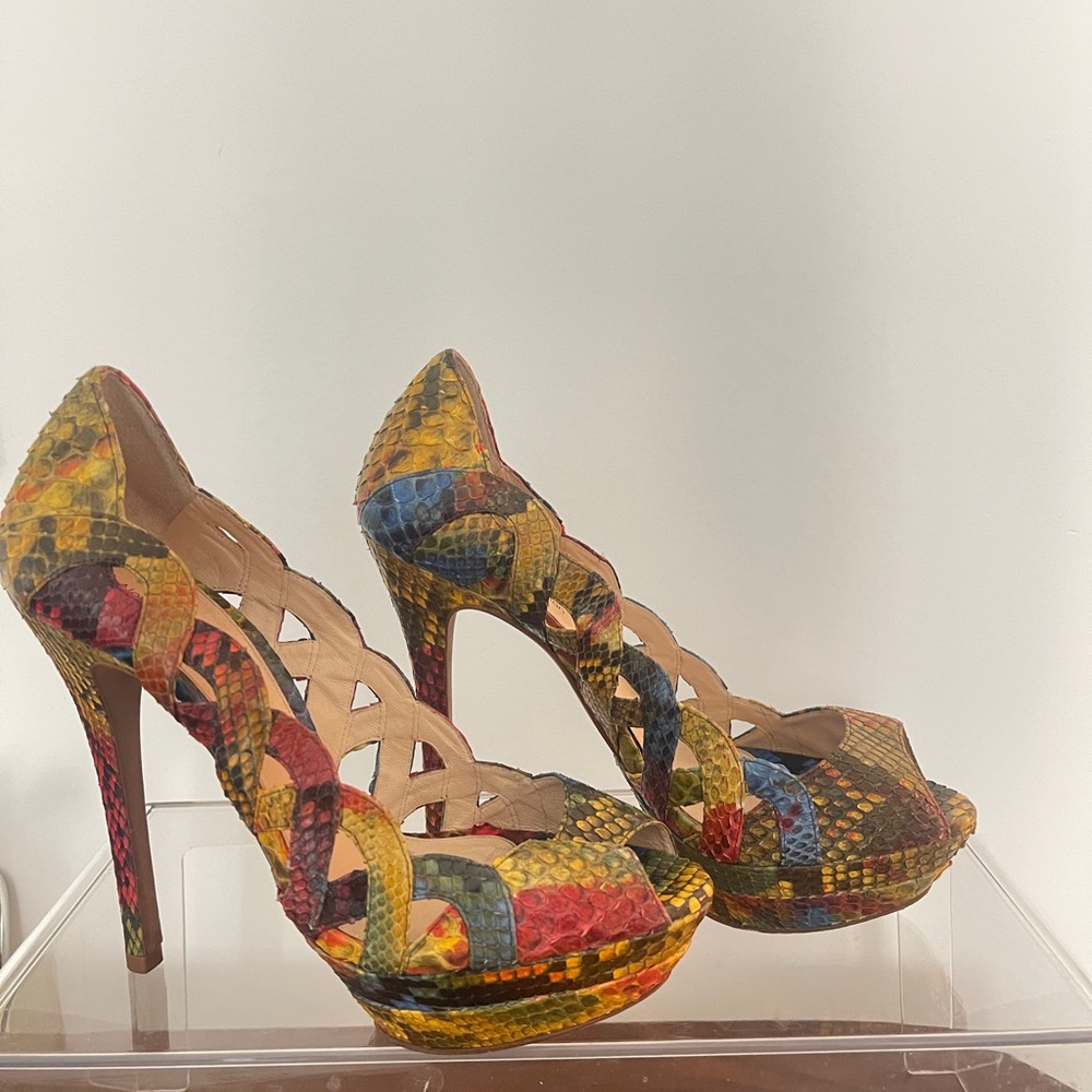 Alexandre Birman Multi Color Python Peeptoe Platf… - image 1